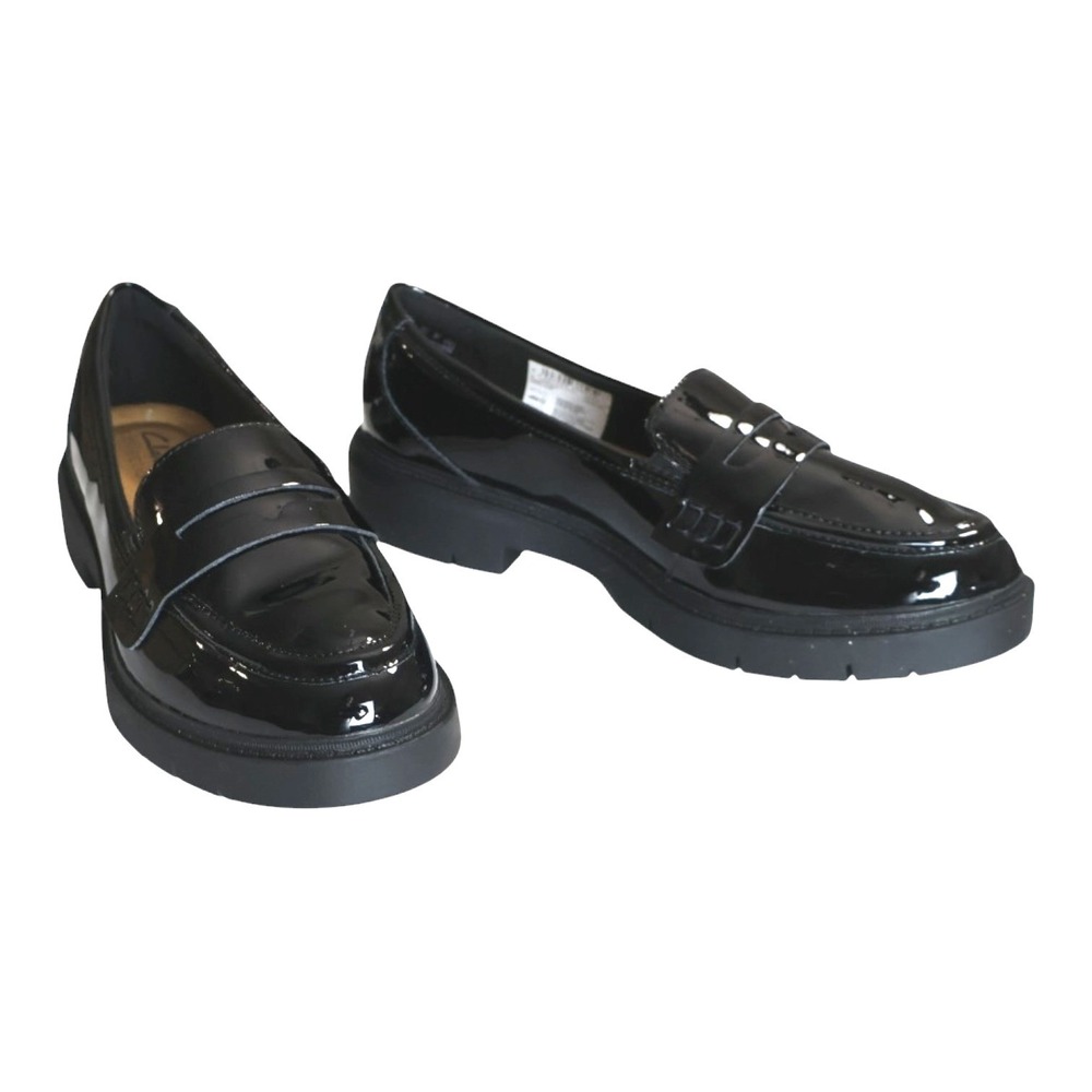 Black Patent Chunky Lug Sole Penny Loafers Slip On Clarks Westlynn Ayla 6.5 M
